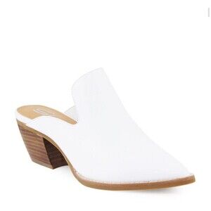 NIB Sbicca Thomaston White Mule Women's 7 Leather Upper Pointy Toe Block Heel